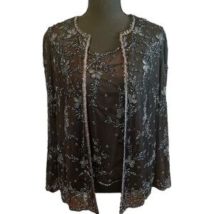Classic Creations 2 PC Dressy Beaded Black Evening   Camisole & Jacket.
